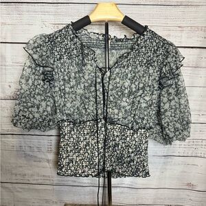 Free People Black and White Floral Blouse